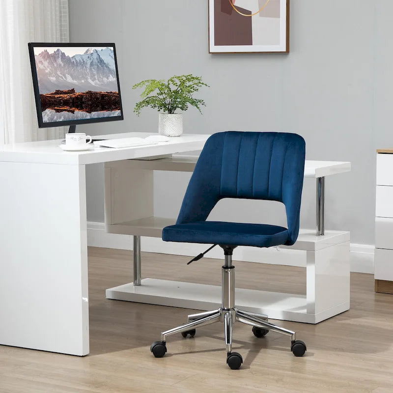 Chaise de bureau moderne Vinsetto à dossier mi-hauteur en tissu velours, chaise de bureau pivotante sans accoudoirs