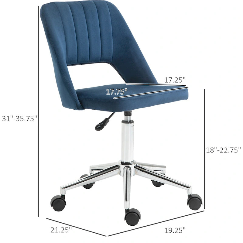 Chaise de bureau moderne Vinsetto à dossier mi-hauteur en tissu velours, chaise de bureau pivotante sans accoudoirs