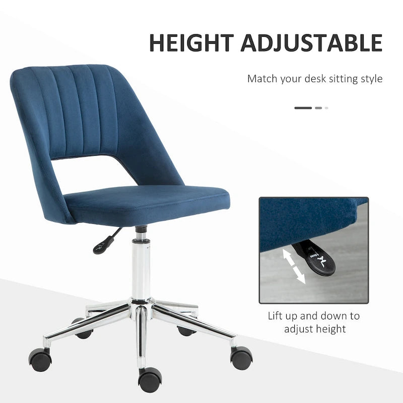 Chaise de bureau moderne Vinsetto à dossier mi-hauteur en tissu velours, chaise de bureau pivotante sans accoudoirs