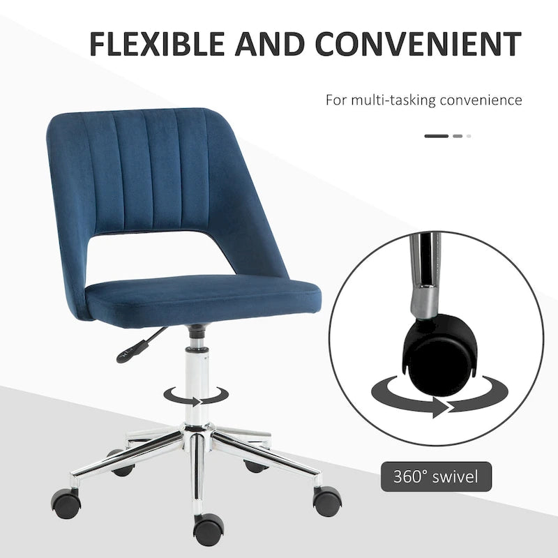 Chaise de bureau moderne Vinsetto à dossier mi-hauteur en tissu velours, chaise de bureau pivotante sans accoudoirs