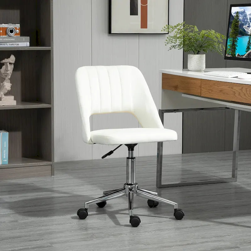 Chaise de bureau moderne Vinsetto à dossier mi-hauteur en tissu velours, chaise de bureau pivotante sans accoudoirs