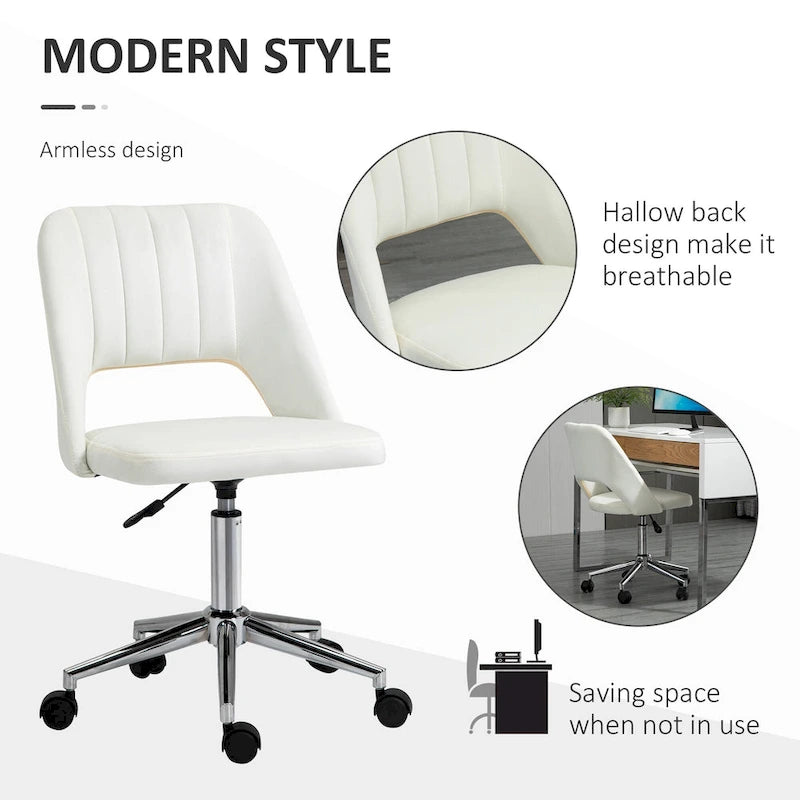 Chaise de bureau moderne Vinsetto à dossier mi-hauteur en tissu velours, chaise de bureau pivotante sans accoudoirs