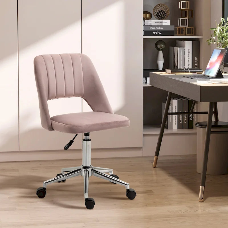 Chaise de bureau moderne Vinsetto à dossier mi-hauteur en tissu velours, chaise de bureau pivotante sans accoudoirs