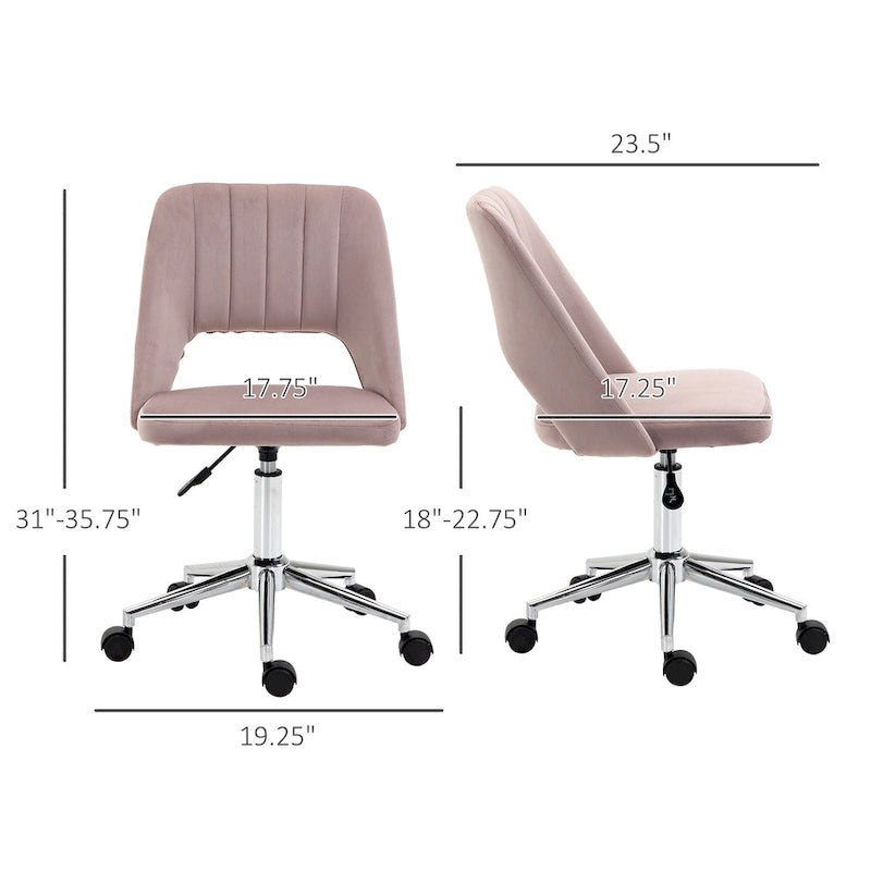 Chaise de bureau moderne Vinsetto à dossier mi-hauteur en tissu velours, chaise de bureau pivotante sans accoudoirs
