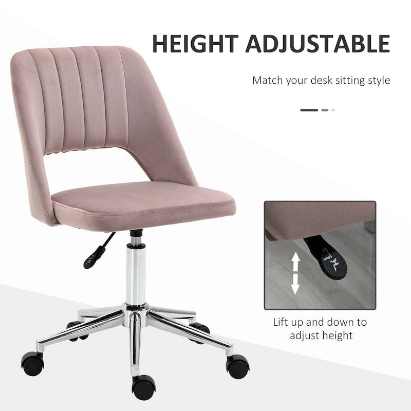 Chaise de bureau moderne Vinsetto à dossier mi-hauteur en tissu velours, chaise de bureau pivotante sans accoudoirs
