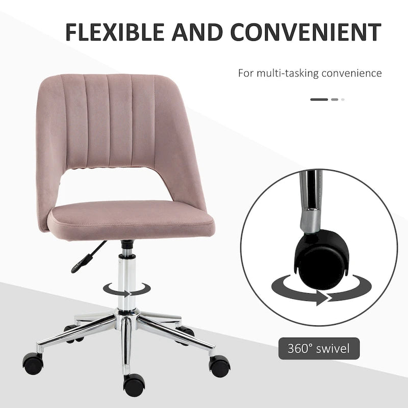 Chaise de bureau moderne Vinsetto à dossier mi-hauteur en tissu velours, chaise de bureau pivotante sans accoudoirs