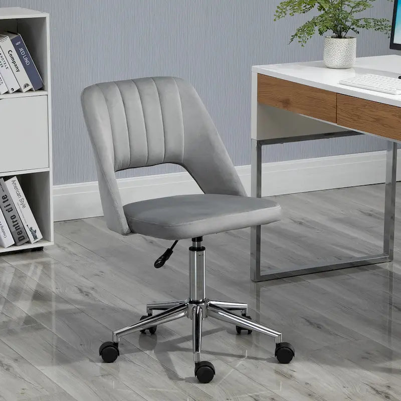 Chaise de bureau moderne Vinsetto à dossier mi-hauteur en tissu velours, chaise de bureau pivotante sans accoudoirs