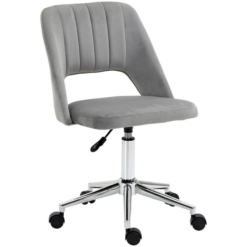 Chaise de bureau moderne Vinsetto à dossier mi-hauteur en tissu velours, chaise de bureau pivotante sans accoudoirs