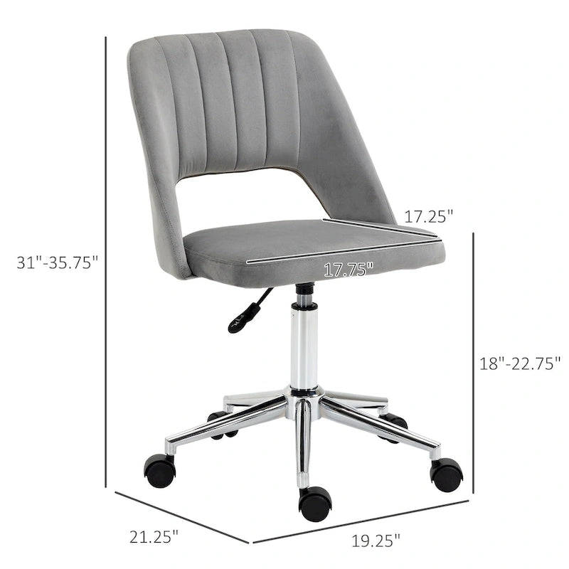 Chaise de bureau moderne Vinsetto à dossier mi-hauteur en tissu velours, chaise de bureau pivotante sans accoudoirs