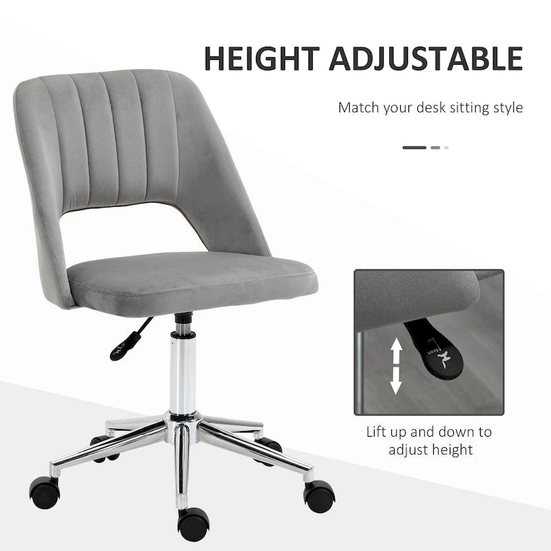 Chaise de bureau moderne Vinsetto à dossier mi-hauteur en tissu velours, chaise de bureau pivotante sans accoudoirs