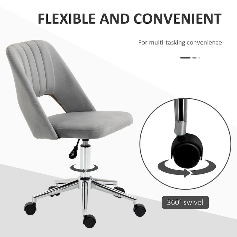 Chaise de bureau moderne Vinsetto à dossier mi-hauteur en tissu velours, chaise de bureau pivotante sans accoudoirs