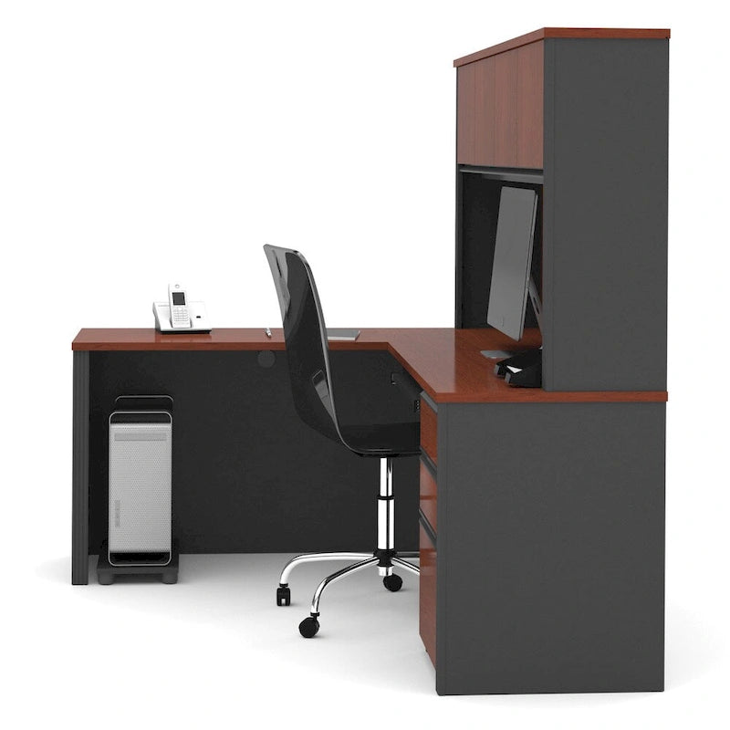 Bureau de travail en L avec huche Bestar Prestige Plus