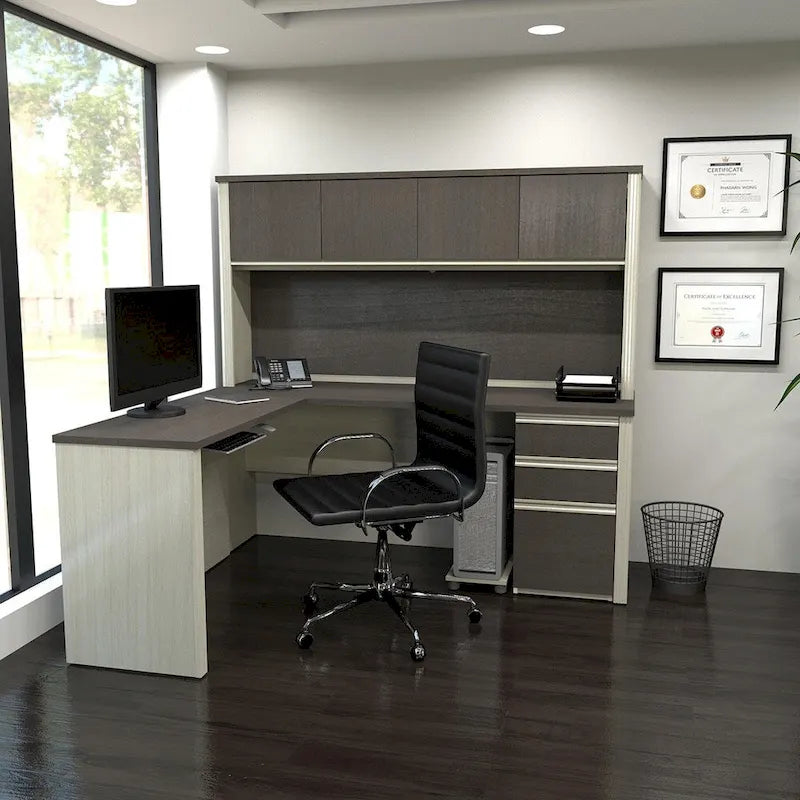 Bureau de travail en L avec huche Bestar Prestige Plus