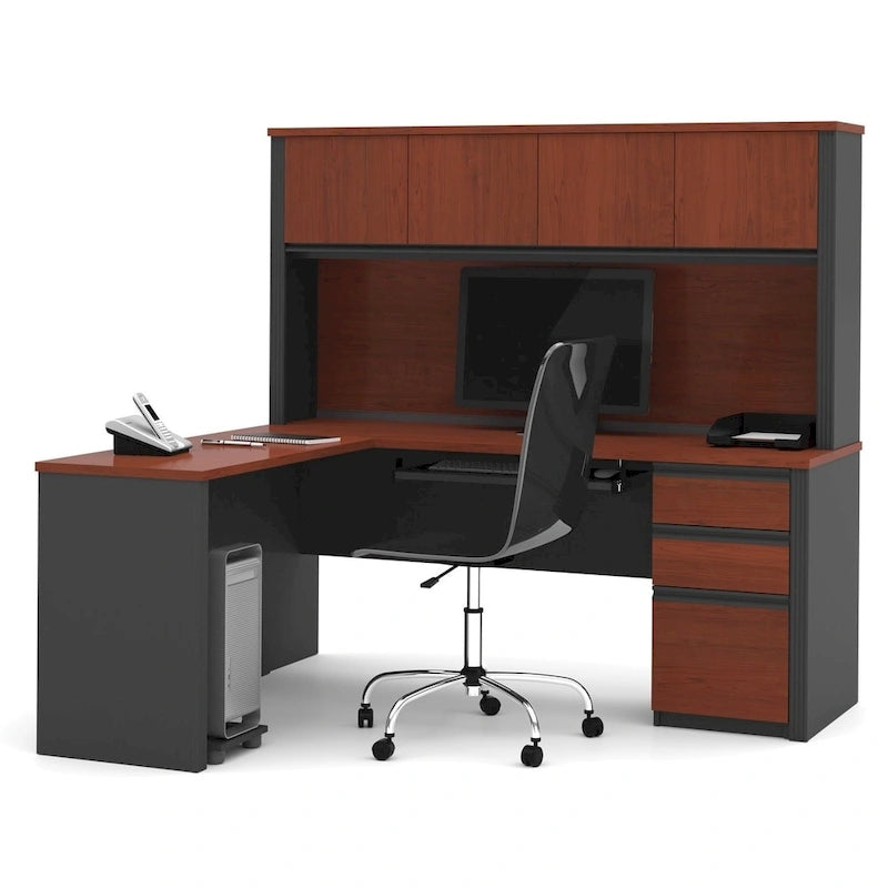 Bureau de travail en L avec huche Bestar Prestige Plus