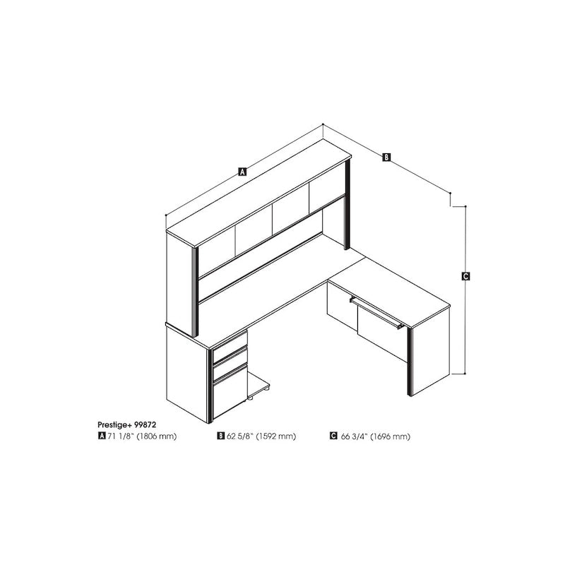 Bureau de travail en L avec huche Bestar Prestige Plus