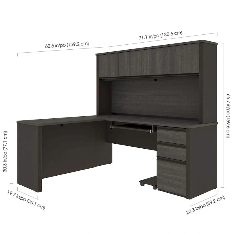 Bureau de travail en L avec huche Bestar Prestige Plus