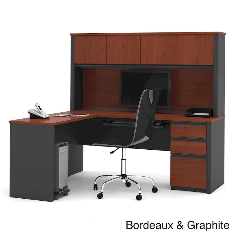 Bureau de travail en L avec huche Bestar Prestige Plus