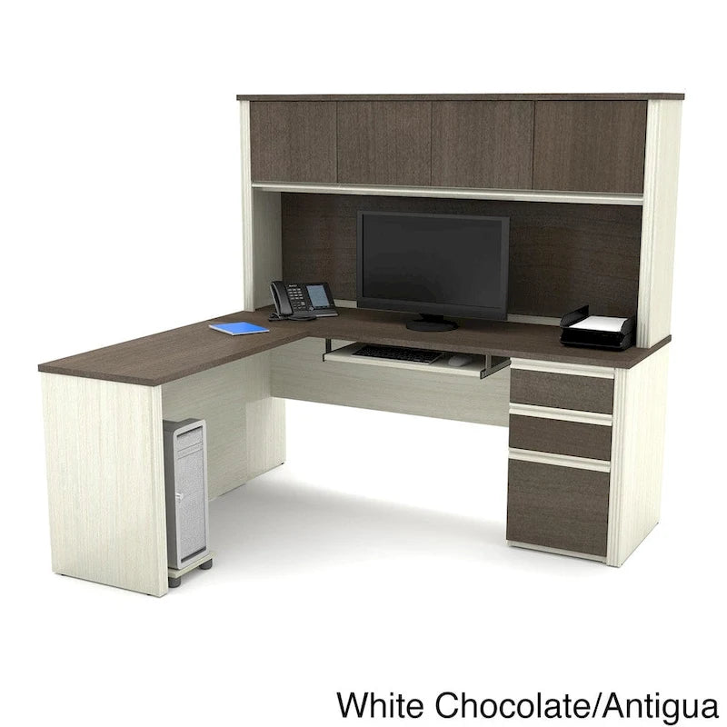 Bureau de travail en L avec huche Bestar Prestige Plus