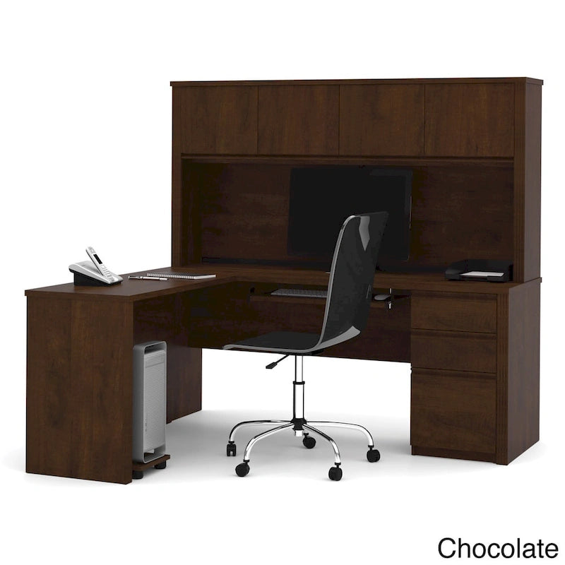 Bureau de travail en L avec huche Bestar Prestige Plus