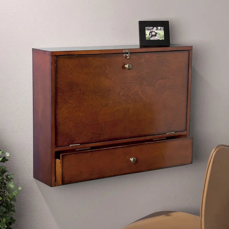 Bureau mural pour ordinateur portable Arkins de SEI Furniture, acajou brun