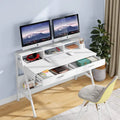 Bureau informatique de 120 cm avec tiroirs, rangements et étagère rehausseur d'écran