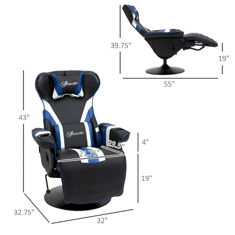 Chaise de jeu vidéo Vinsetto Racing avec dossier inclinable et repose-pieds, appuie-tête et porte-gobelet