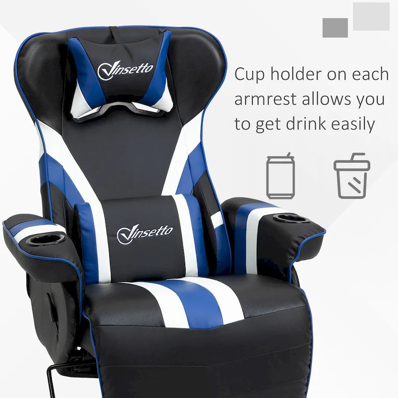 Chaise de jeu vidéo Vinsetto Racing avec dossier inclinable et repose-pieds, appuie-tête et porte-gobelet