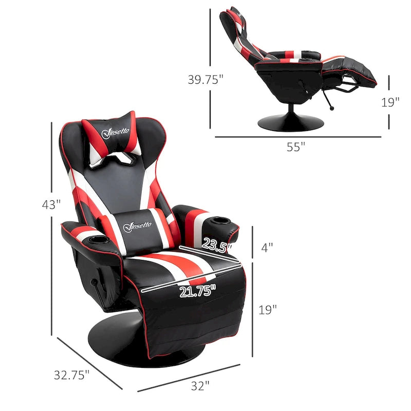 Chaise de jeu vidéo Vinsetto Racing avec dossier inclinable et repose-pieds, appuie-tête et porte-gobelet