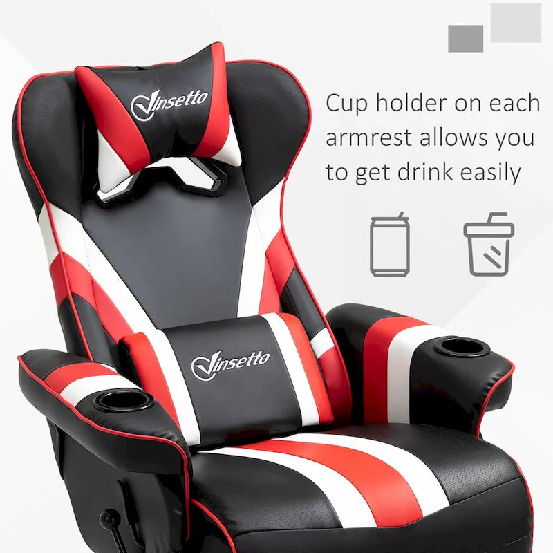 Chaise de jeu vidéo Vinsetto Racing avec dossier inclinable et repose-pieds, appuie-tête et porte-gobelet