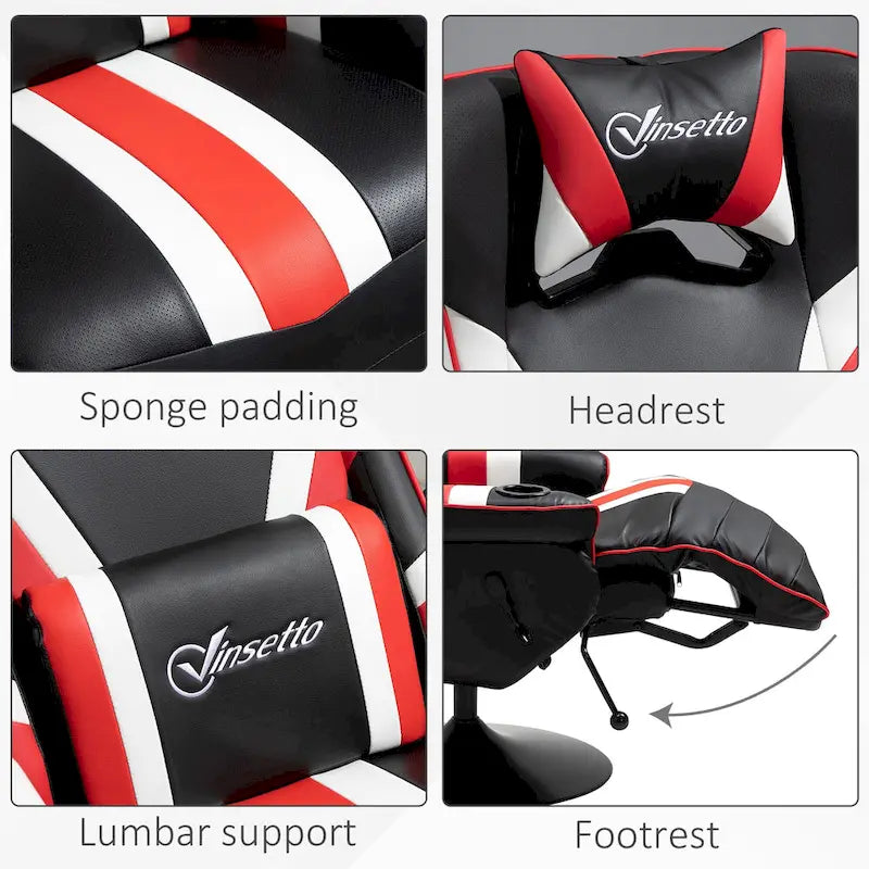 Chaise de jeu vidéo Vinsetto Racing avec dossier inclinable et repose-pieds, appuie-tête et porte-gobelet