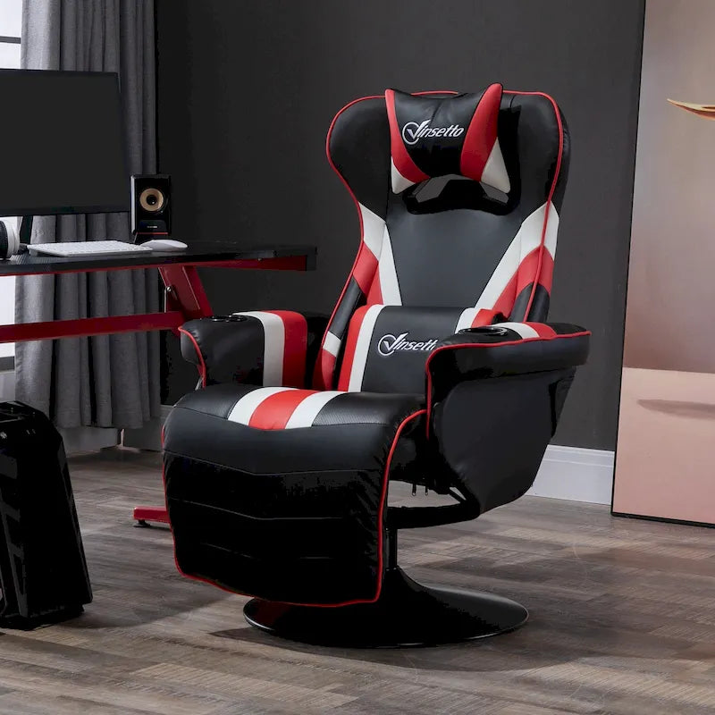 Chaise de jeu vidéo Vinsetto Racing avec dossier inclinable et repose-pieds, appuie-tête et porte-gobelet