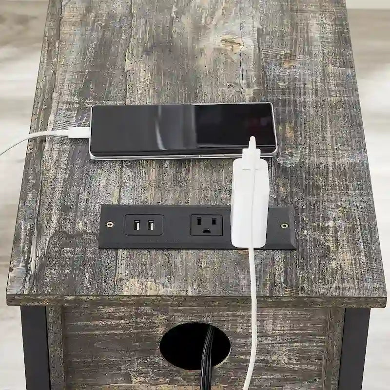 Lot de 2 tables de chevet avec station de charge, 2 ports USB et 2 prises de courant, table d'appoint haute avec 2 tiroirs et étagère de rangement