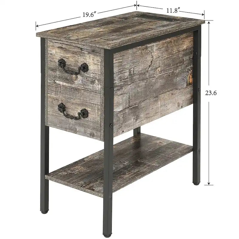 Lot de 2 tables de chevet avec station de charge, 2 ports USB et 2 prises de courant, table d'appoint haute avec 2 tiroirs et étagère de rangement