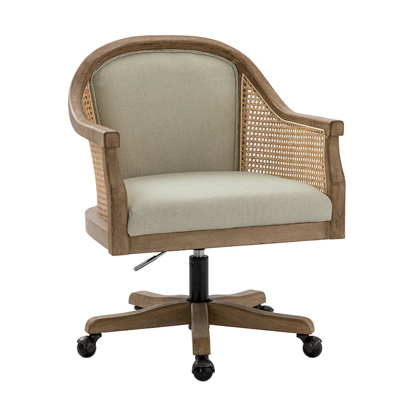 Chaise de bureau pivotante à 360 degrés et réglable en hauteur en rotin Danilo Farmhouse avec bois d'hévéa par HULALA HOME