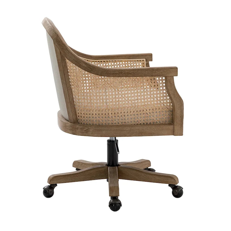 Chaise de bureau pivotante à 360 degrés et réglable en hauteur en rotin Danilo Farmhouse avec bois d'hévéa par HULALA HOME