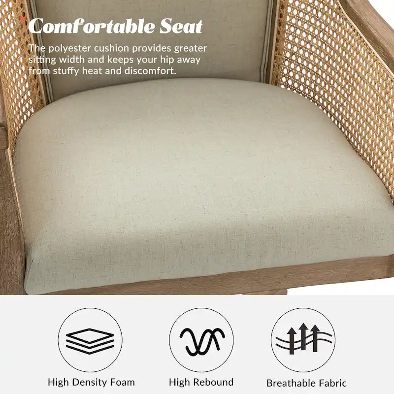 Chaise de bureau pivotante à 360 degrés et réglable en hauteur en rotin Danilo Farmhouse avec bois d'hévéa par HULALA HOME