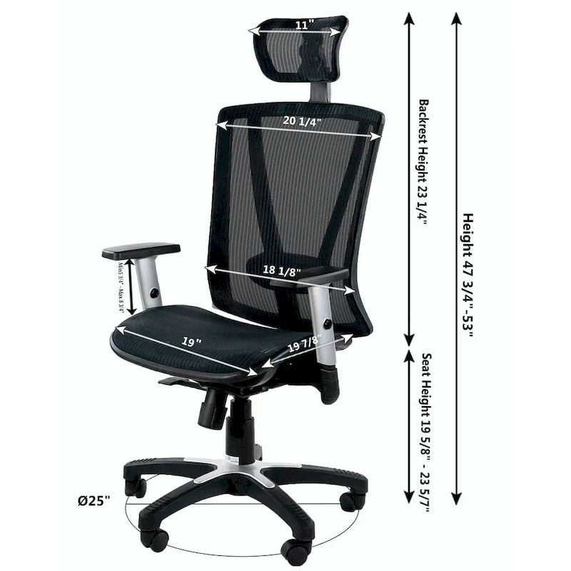 Fauteuil de bureau ergonomique ErgoMax Office entièrement maillé, réglable en hauteur, marron, avec accoudoirs et appui-tête, hauteur maximale de 132 cm