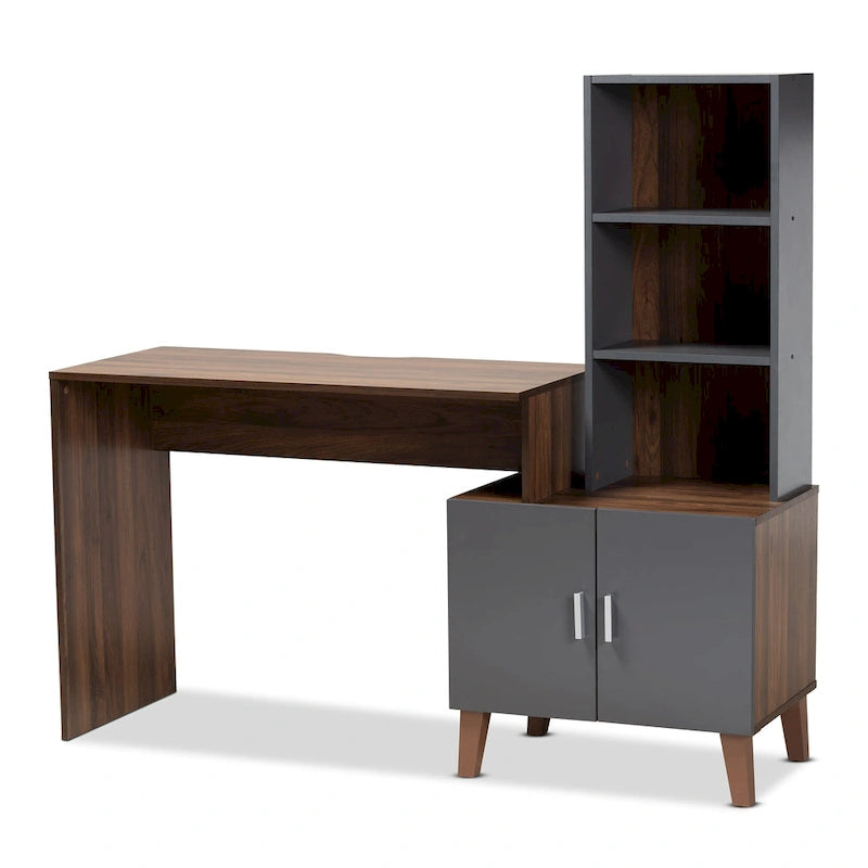 Bureau de rangement Jaeger bicolore marron et gris foncé en bois avec étagères