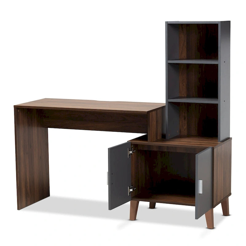 Bureau de rangement Jaeger bicolore marron et gris foncé en bois avec étagères