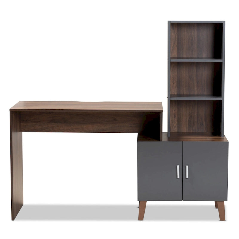 Bureau de rangement Jaeger bicolore marron et gris foncé en bois avec étagères
