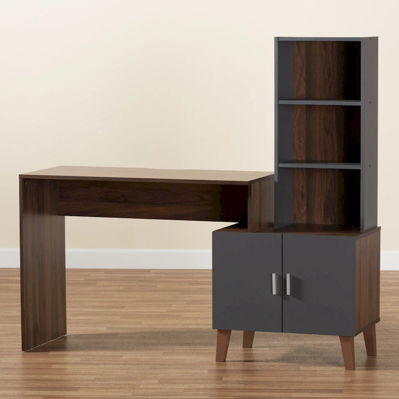Bureau de rangement Jaeger bicolore marron et gris foncé en bois avec étagères