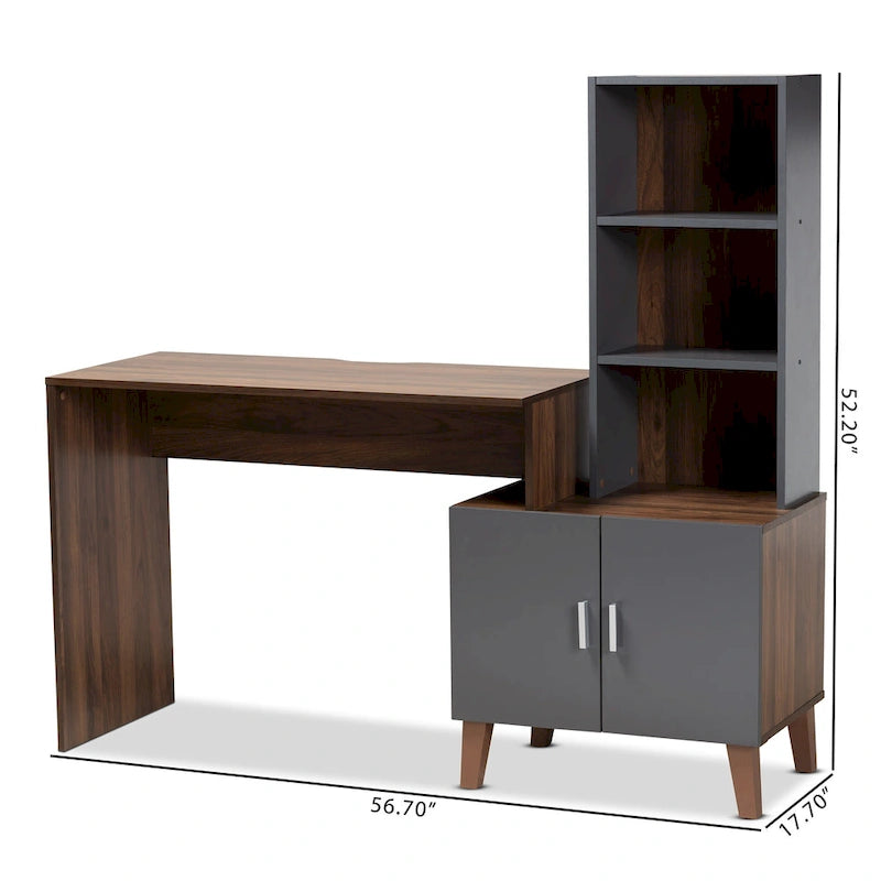 Bureau de rangement Jaeger bicolore marron et gris foncé en bois avec étagères