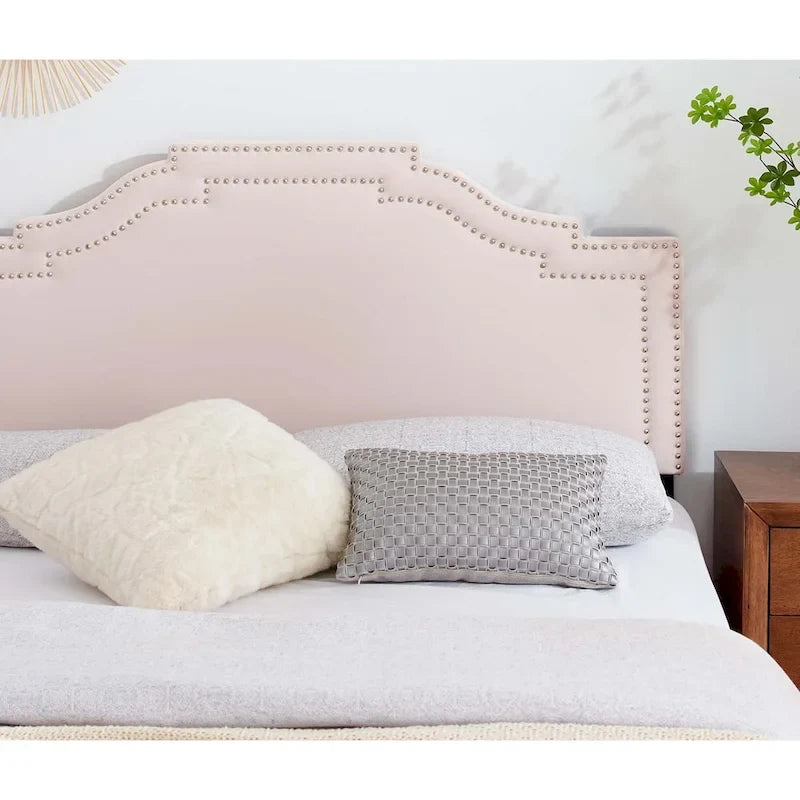 Tête de lit capitonnée en velours rose « Paradise », très grand lit/très grand lit californien, avec garniture cloutée