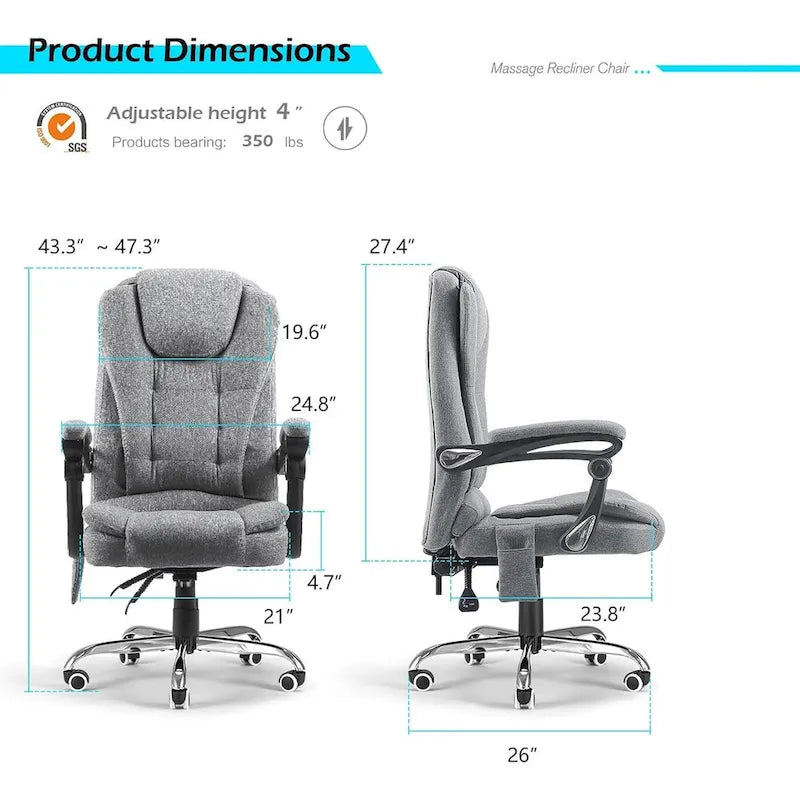 AECOJOY Chaise de bureau ergonomique avec 7 points de massage vibrant et fonctions chauffantes