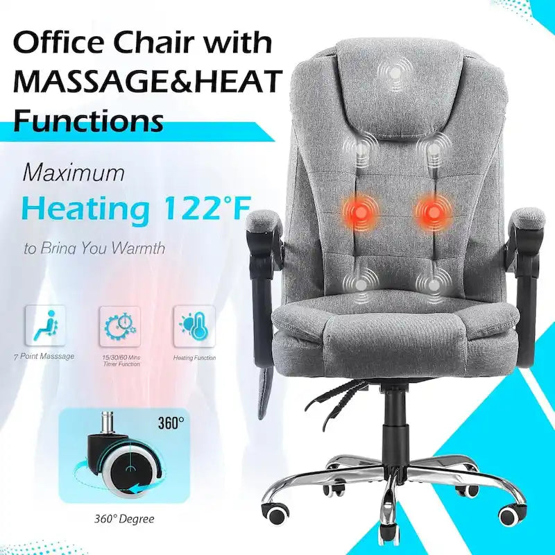AECOJOY Chaise de bureau ergonomique avec 7 points de massage vibrant et fonctions chauffantes