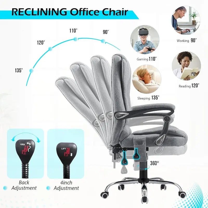 AECOJOY Chaise de bureau ergonomique avec 7 points de massage vibrant et fonctions chauffantes