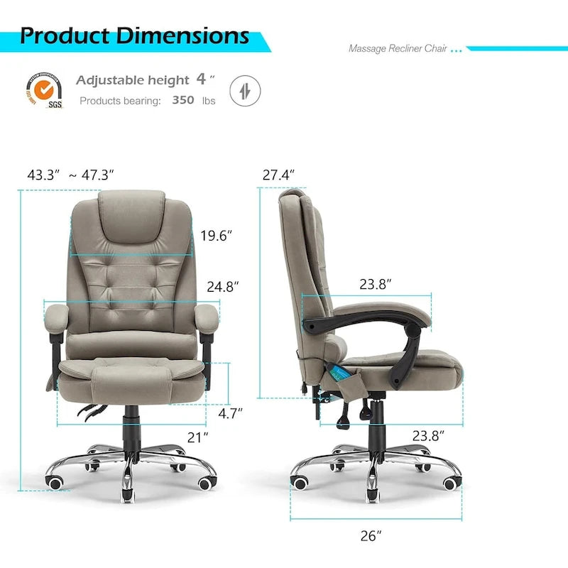AECOJOY Chaise de bureau ergonomique avec 7 points de massage vibrant et fonctions chauffantes