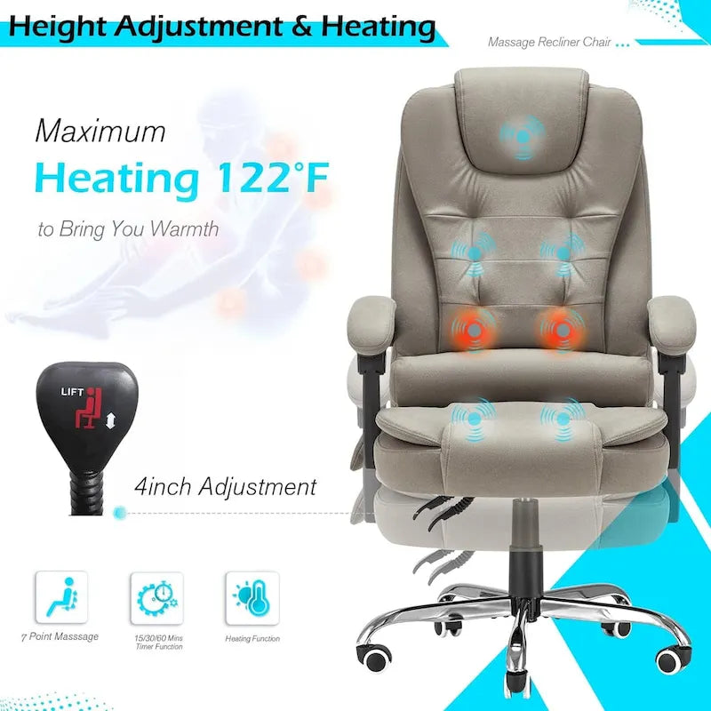 AECOJOY Chaise de bureau ergonomique avec 7 points de massage vibrant et fonctions chauffantes