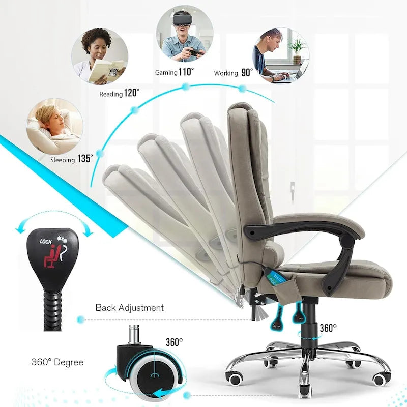 AECOJOY Chaise de bureau ergonomique avec 7 points de massage vibrant et fonctions chauffantes