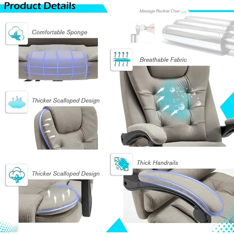 AECOJOY Chaise de bureau ergonomique avec 7 points de massage vibrant et fonctions chauffantes